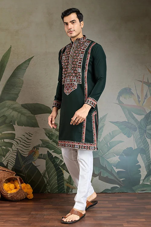 Party & Wedding Green Viscose Silk Kurta for Men