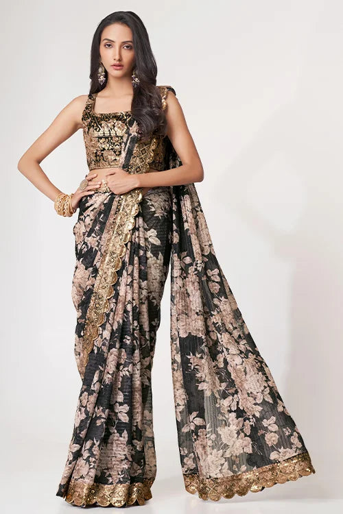 Party Wear Collection For Women Saree Black Colour