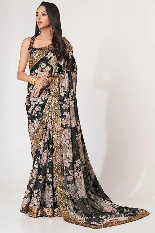 Party Wear Collection For Women Saree Black Colour