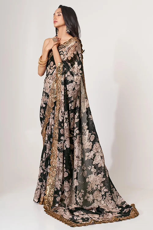 Party Wear Collection For Women Saree Black Colour