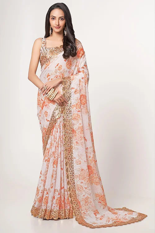 Party Wear Collection For Women White Saree