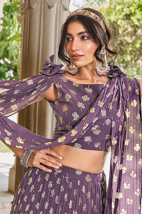 Light Purple Foil Lehenga Choli for Party Wear
