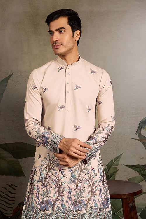Beige Embroidered Work Beautiful Kurta for Men