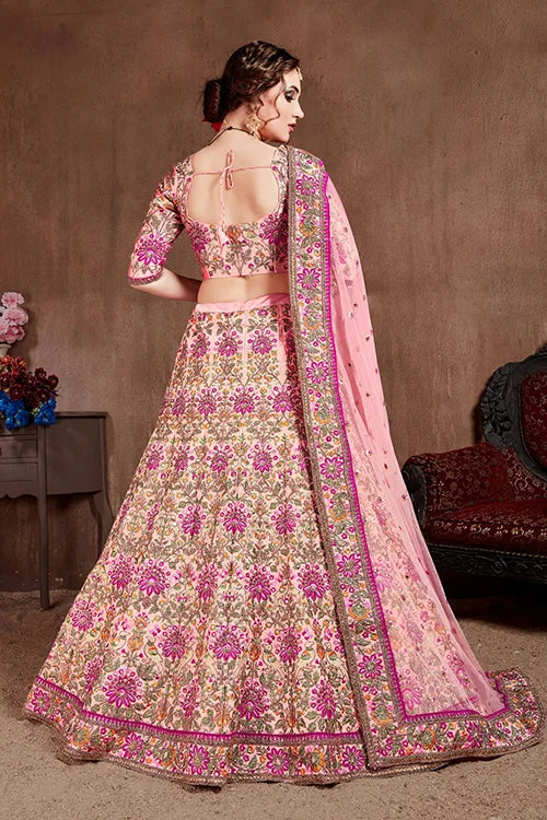 Pastel Pink Zari With Sequins Embroidered Lehenga Choli With Dupatta