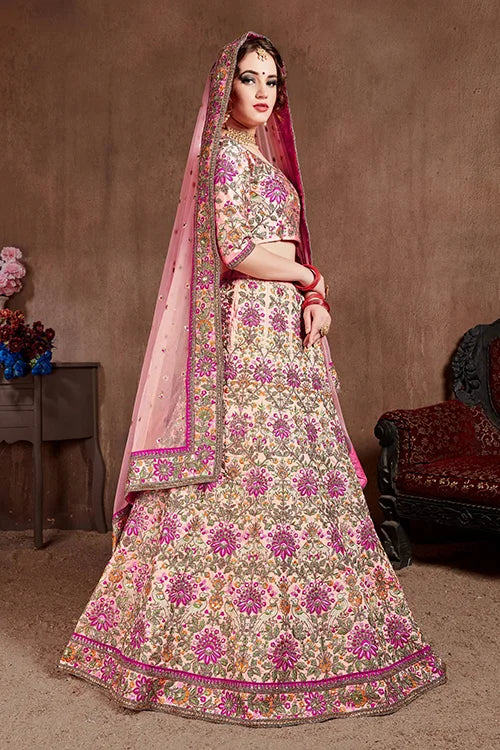 Pastel Pink Zari With Sequins Embroidered Lehenga Choli With Dupatta