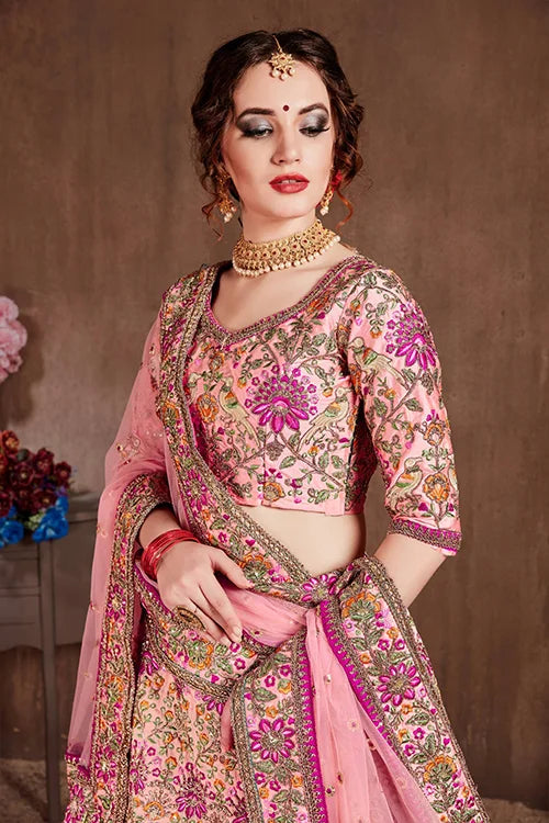Pastel Pink Zari With Sequins Embroidered Lehenga Choli With Dupatta