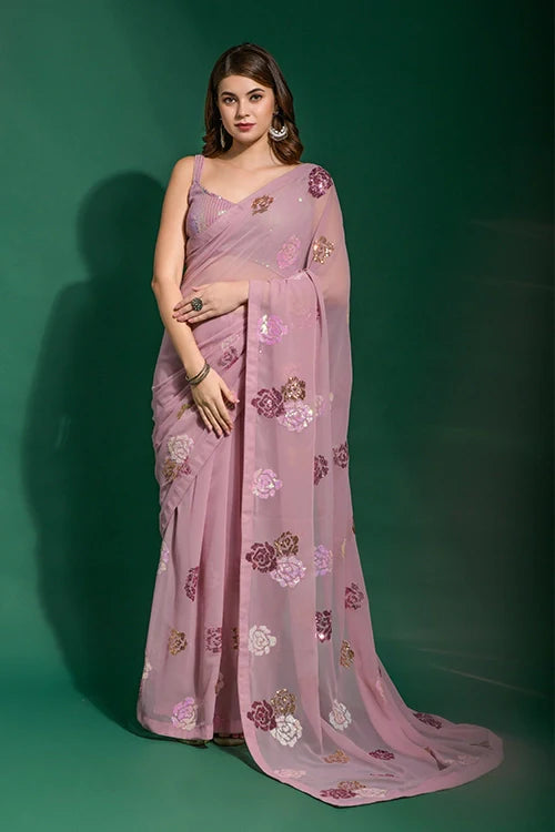 Peach Bollywood Designer Saree with Sequin Work