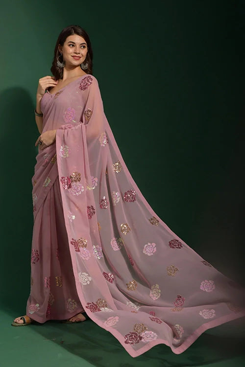 Peach Bollywood Designer Saree with Sequin Work