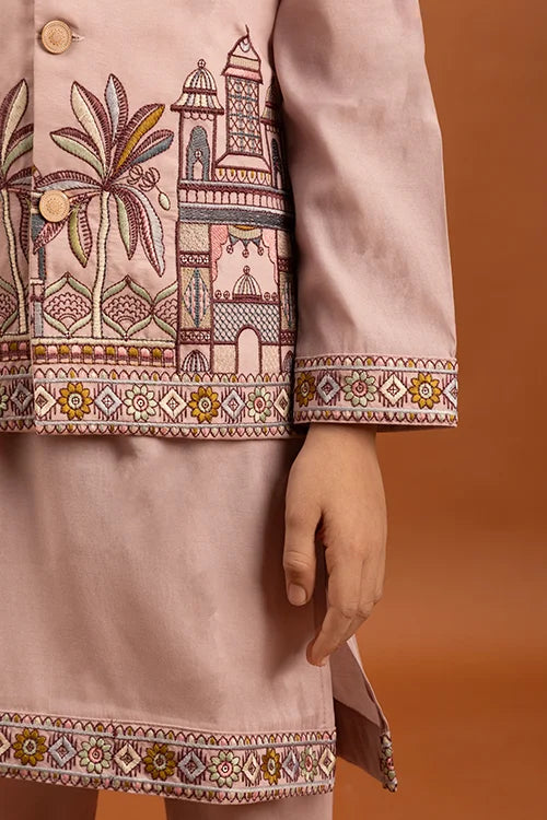 Classic Pink Koti Kurta Set for Kids 6-12 Yrs