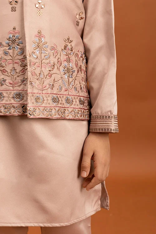 Wedding Special Peach Mirror Work Koti Kurta for Boys