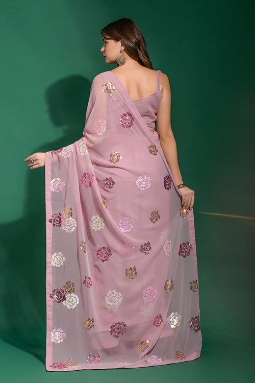 Peach Bollywood Designer Saree with Sequin Work