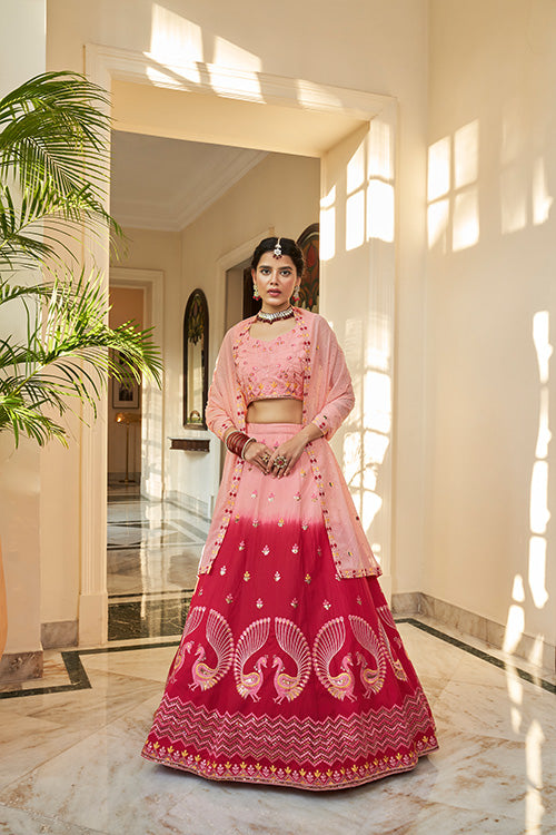 Peach Color Lehenga Choli WIth Sequins Embroidered Work
