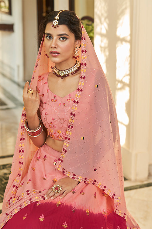 Peach Color Lehenga Choli WIth Sequins Embroidered Work