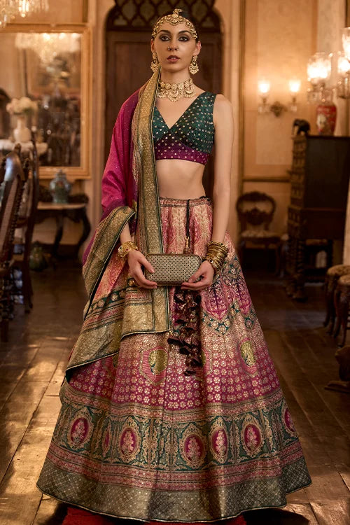 Luxury Designer Wedding Brides Wear Pink Lehenga Choli With Dupatta