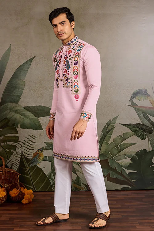 Pink Stylish Traditional Kurta for Mens Wear