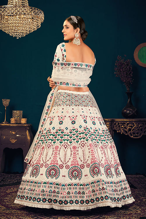 Pearl White Georgette Wedding Wear Bridal Lehenga Choli Set