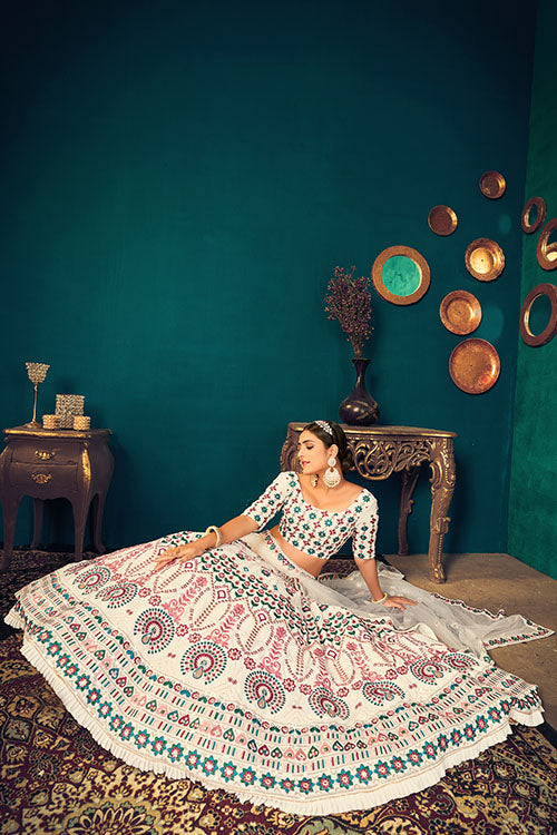 Pearl White Georgette Wedding Wear Bridal Lehenga Choli Set