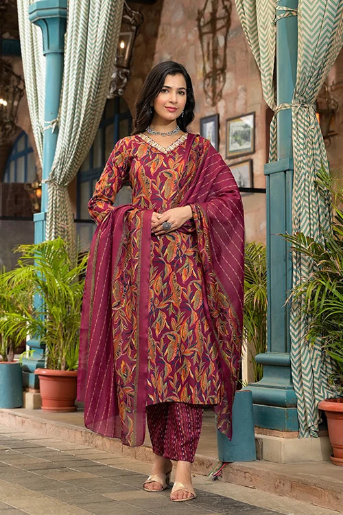 Maroon Rayon Kurti with Chanderi Cotton Dupatta – Elegant Ethnic Wear