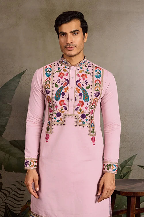 Pink Stylish Traditional Kurta for Mens Wear