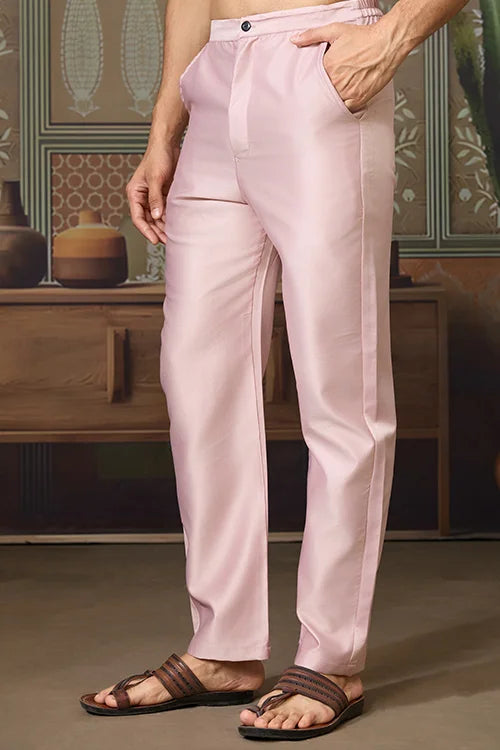 Pink Unique Color Embroidered Koti Kurta Pajama for Mens