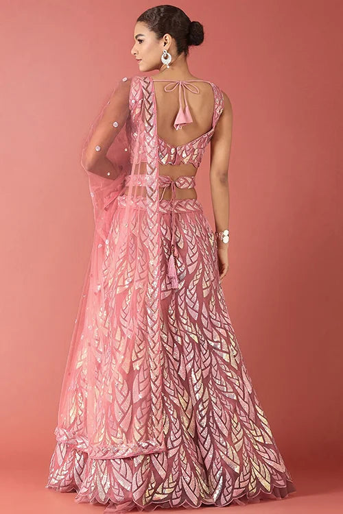Elegant Pink Bollywood Lehenga Choli with Sequins Embroidery