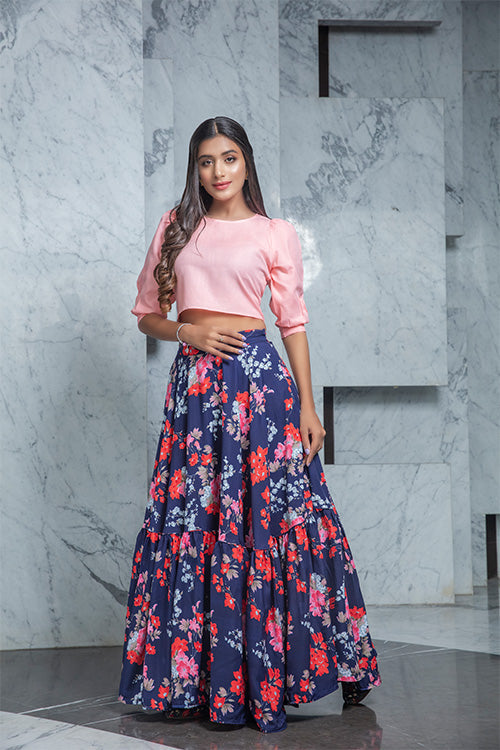 Beautiful Pink Printed Crop-Top Set – Shop Now