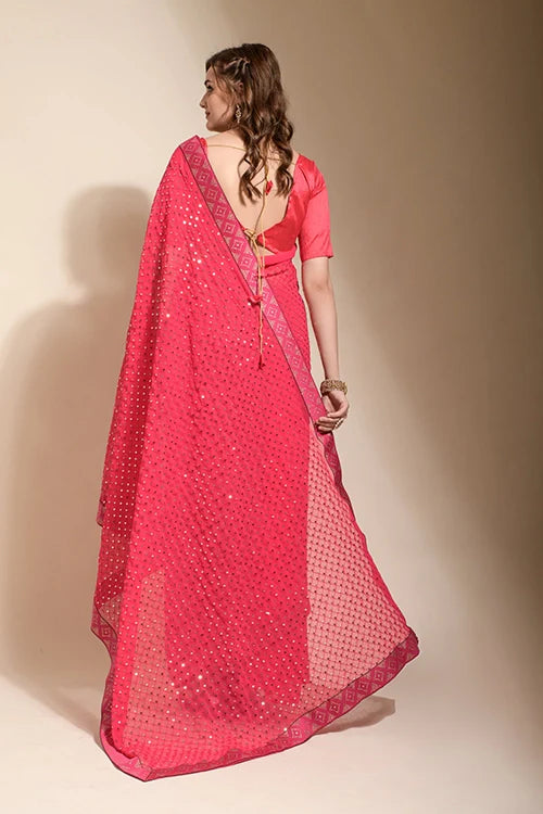 Stylish Pink Georgette Saree with Swarovski Work