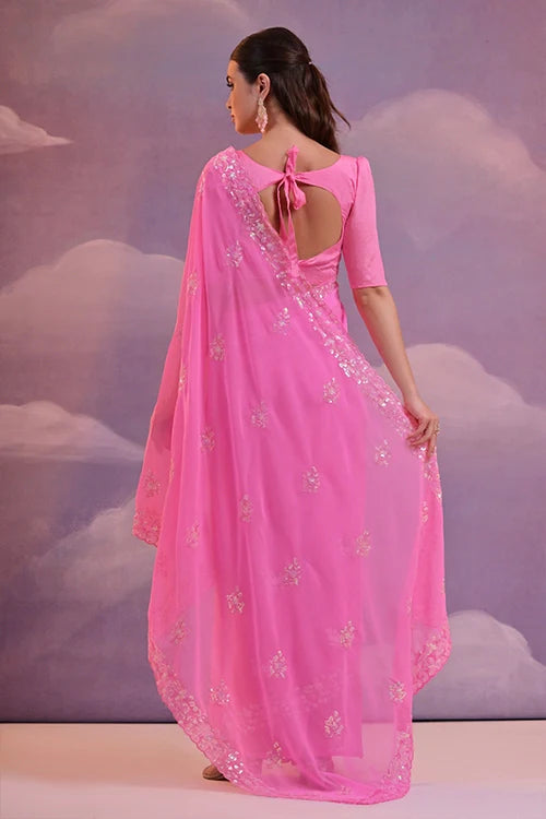 Designer Pink Soft Georgette Saree with Sequins Work