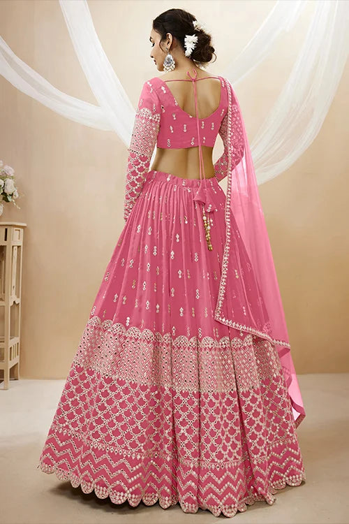 Pink Gerogette Embroidered Lehenga Choli for Women Online Collection
