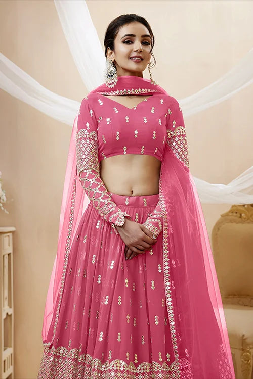 Pink Gerogette Embroidered Lehenga Choli for Women Online Collection