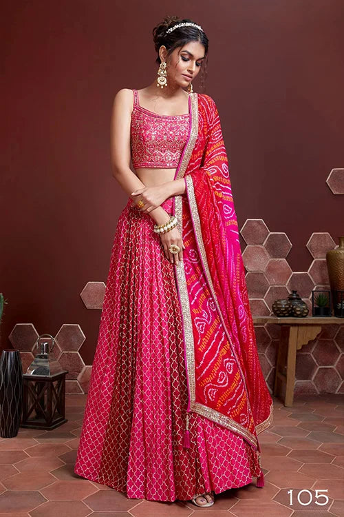 Pink Sequins Work Banglori Silk Wedding Wear Lehenga Choli
