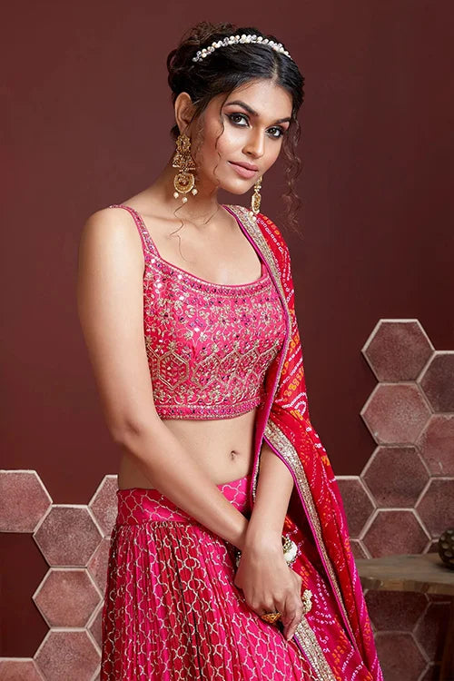 Pink Sequins Work Banglori Silk Wedding Wear Lehenga Choli