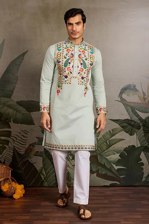 Pista Color Wedding Special Kurta Design for Mens Wear
