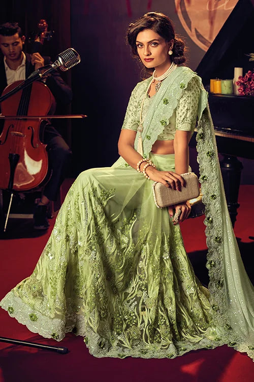 Pista Imported Digital Net Saree With Milan Silk Blouse