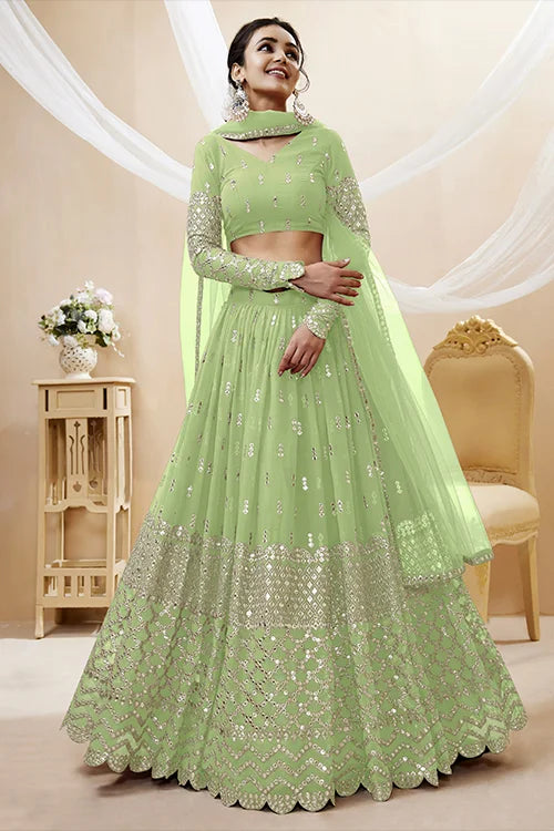 Pista Color Gerogette a Line Exclusive Embroidered Lehenga Choli