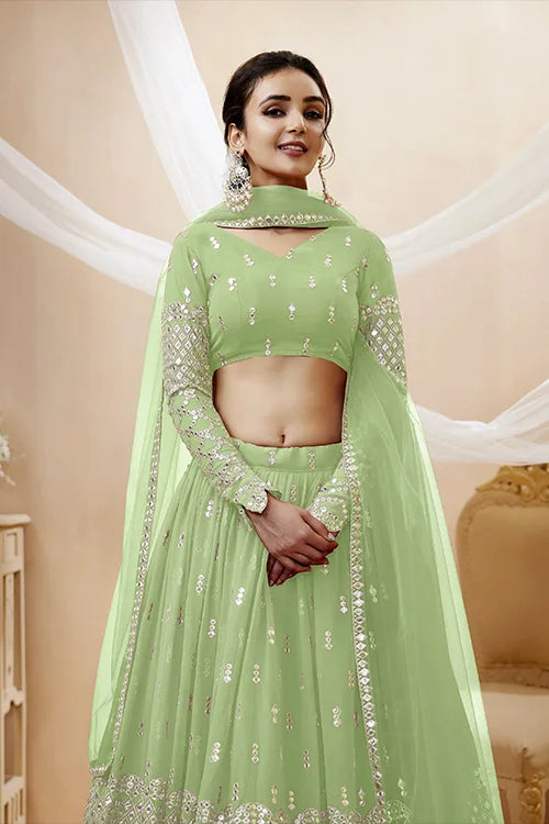 Pista Color Gerogette a Line Exclusive Embroidered Lehenga Choli