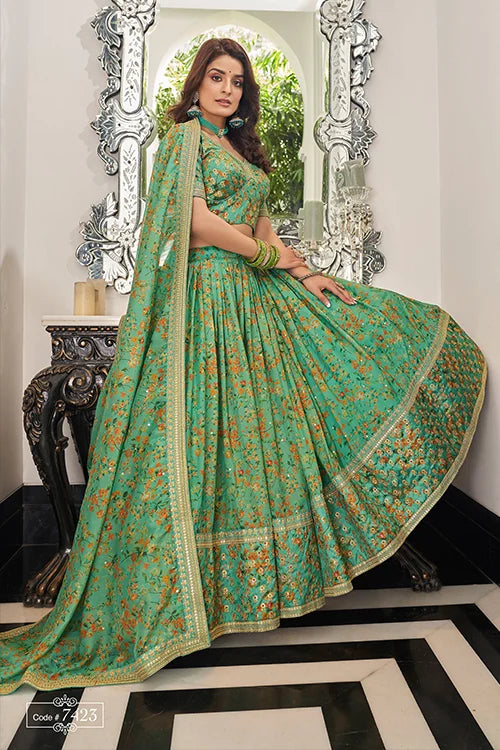 Pista Organza With Embroidery party Wear Lehenga Choli With Dupatta