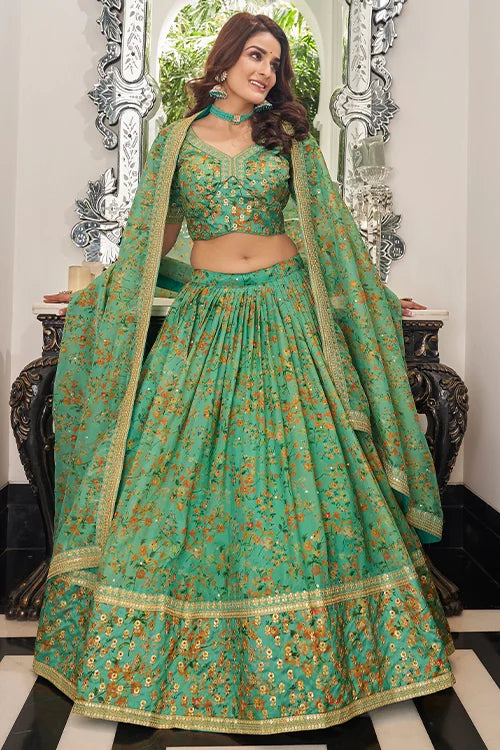 Pista Organza With Embroidery party Wear Lehenga Choli With Dupatta