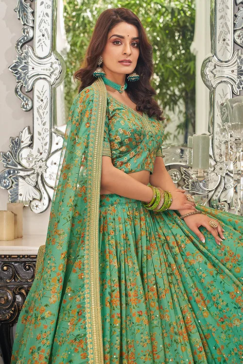 Pista Organza With Embroidery party Wear Lehenga Choli With Dupatta