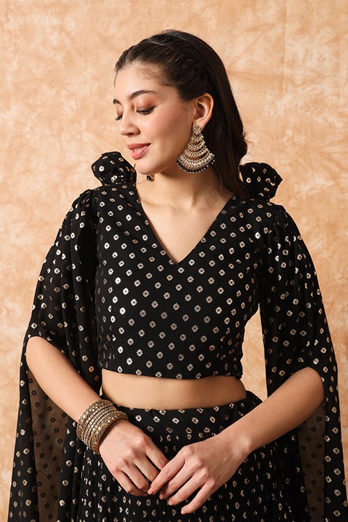 Plus Size Brown Color Metallic Foil Printed Ready to Wear Lehenga Choli