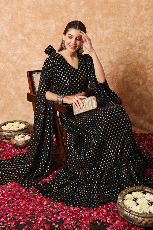 Plus Size Brown Color Metallic Foil Printed Ready to Wear Lehenga Choli