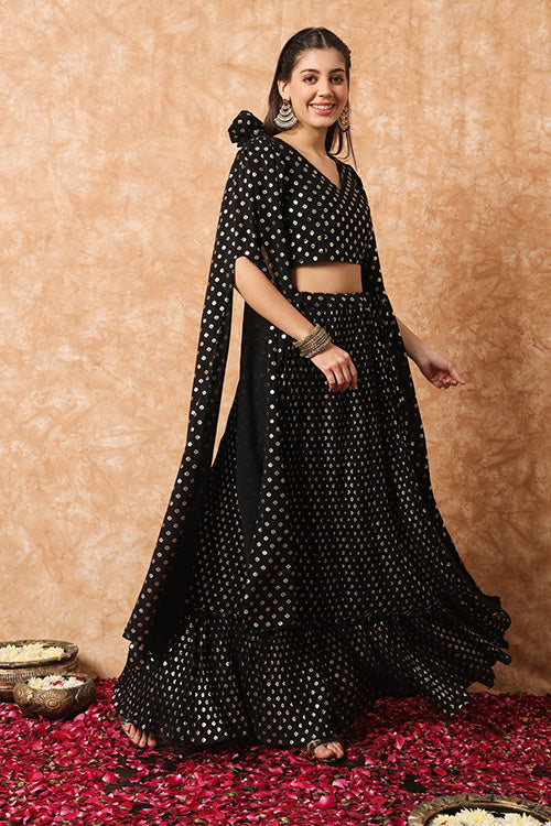 Plus Size Brown Color Metallic Foil Printed Ready to Wear Lehenga Choli