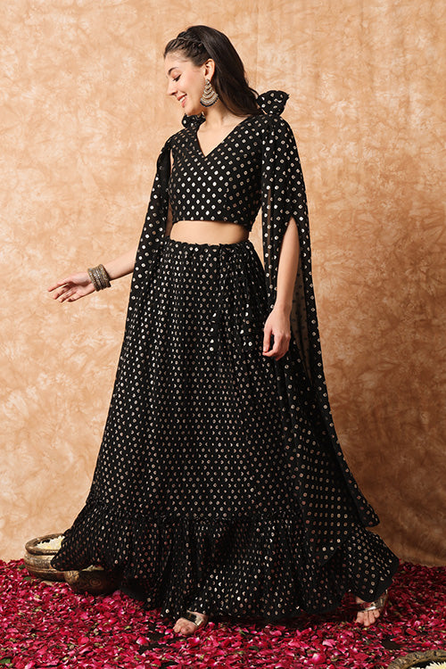 Plus Size Brown Color Metallic Foil Printed Ready to Wear Lehenga Choli