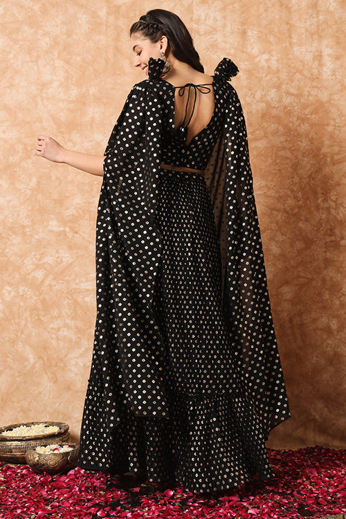 Plus Size Brown Color Metallic Foil Printed Ready to Wear Lehenga Choli