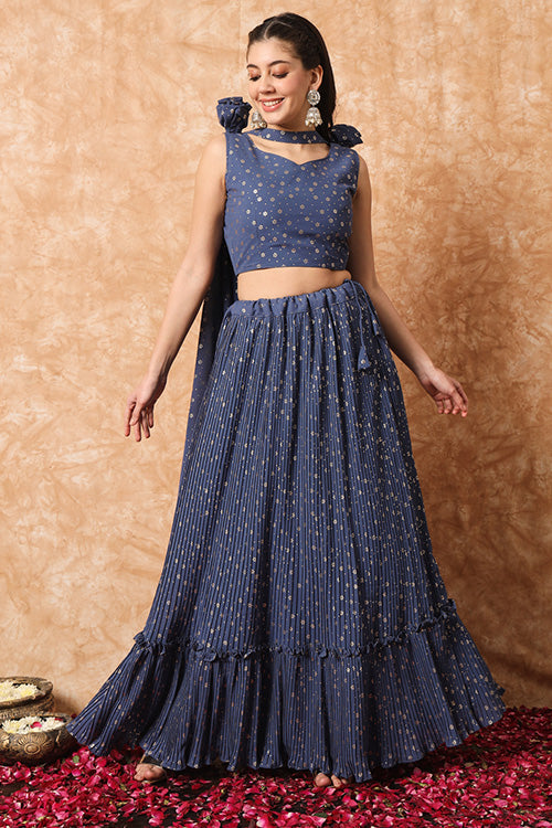 Plus Size Foil Printed Exclusive Ready to Wear Lehenga Choli with Fancy Dupatta