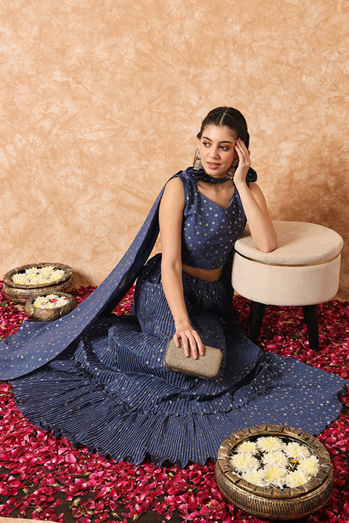 Plus Size Foil Printed Exclusive Ready to Wear Lehenga Choli with Fancy Dupatta