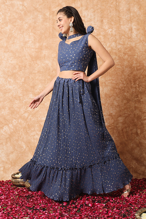 Plus Size Foil Printed Exclusive Ready to Wear Lehenga Choli with Fancy Dupatta