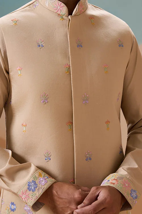 Celebration Beige Kurta Koti Pant Wedding Outfit for Men