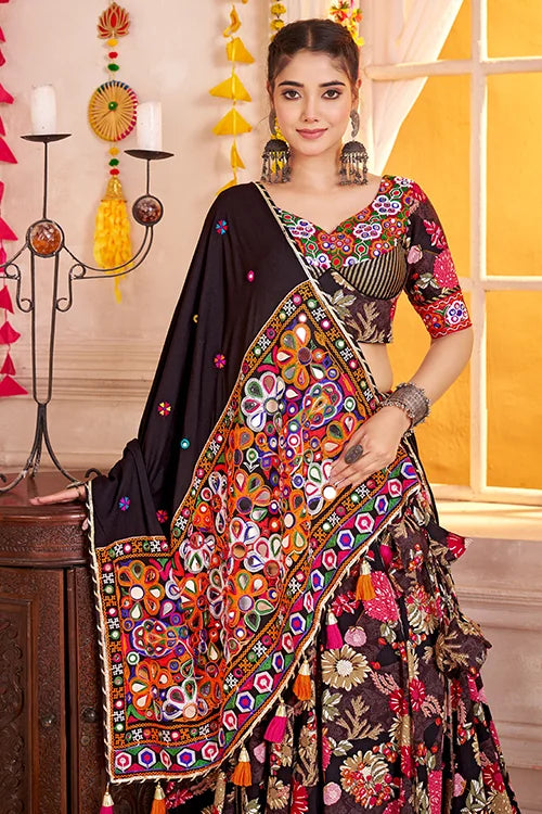 Premium Black Cotton Printed Navratri Chaniya Choli