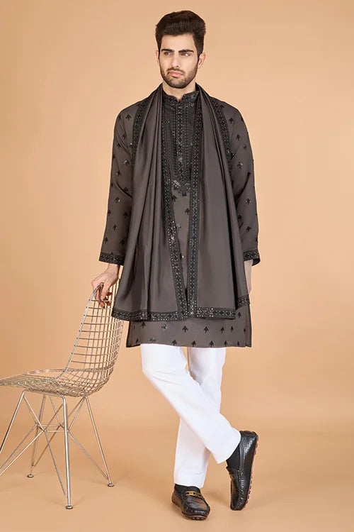Elegant Brown Viscose Silk Kurta with Sequins – Shubhkalastore